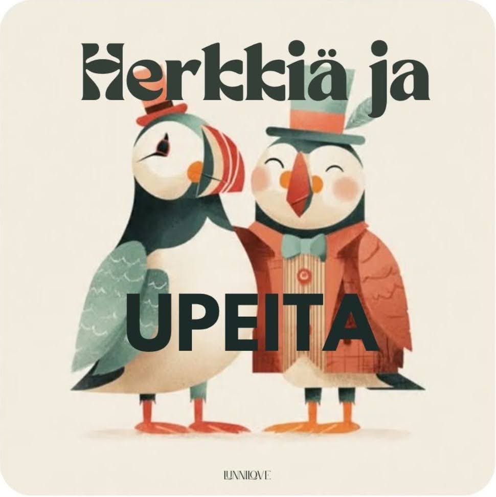 Kaksi tyylikkäisiin ja värikkäisiin vaatteisiin pukeutunutta lunnia seisoo hymyillen kylki kyljessä. Kuvassa on teksti: Herkkiä ja upeita.